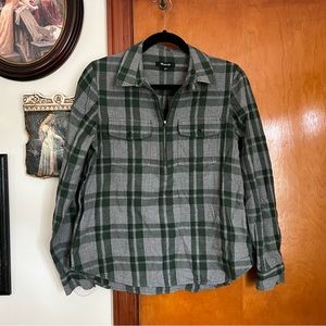 madewell grey green flannel blouse